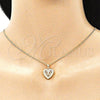 Collares con Dije 04.156.0462.20 Oro Laminado, Diseño de Corazón y Arco, con Blanca Micro Pave, Pulido, Tono Dorado (02 MM Thickness, 20 Inches Length)
