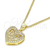 Collares con Dije 04.156.0462.20 Oro Laminado, Diseño de Corazón y Arco, con Blanca Micro Pave, Pulido, Tono Dorado (02 MM Thickness, 20 Inches Length)
