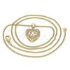 Collares con Dije 04.156.0462.20 Oro Laminado, Diseño de Corazón y Arco, con Blanca Micro Pave, Pulido, Tono Dorado (02 MM Thickness, 20 Inches Length)