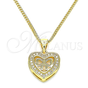 Collares con Dije 04.156.0462.20 Oro Laminado, Diseño de Corazón y Arco, con Blanca Micro Pave, Pulido, Tono Dorado (02 MM Thickness, 20 Inches Length)