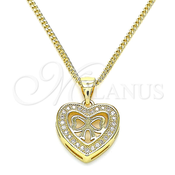 Collares con Dije 04.156.0462.20 Oro Laminado, Diseño de Corazón y Arco, con Blanca Micro Pave, Pulido, Tono Dorado (02 MM Thickness, 20 Inches Length)
