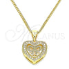 Collares con Dije 04.156.0462.20 Oro Laminado, Diseño de Corazón y Arco, con Blanca Micro Pave, Pulido, Tono Dorado (02 MM Thickness, 20 Inches Length)