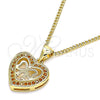 Collares con Dije 04.156.0462.1.20 Oro Laminado, Diseño de Corazón y Arco, con Granate Micro Pave, Pulido, Tono Dorado (02 MM Thickness, 20 Inches Length)