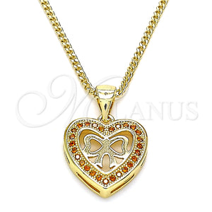 Collares con Dije 04.156.0462.1.20 Oro Laminado, Diseño de Corazón y Arco, con Granate Micro Pave, Pulido, Tono Dorado (02 MM Thickness, 20 Inches Length)