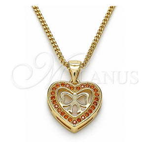 Collares con Dije 04.156.0462.1.20 Oro Laminado, Diseño de Corazón y Arco, con Granate Micro Pave, Pulido, Tono Dorado (02 MM Thickness, 20 Inches Length)