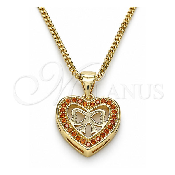 Collares con Dije 04.156.0462.1.20 Oro Laminado, Diseño de Corazón y Arco, con Granate Micro Pave, Pulido, Tono Dorado (02 MM Thickness, 20 Inches Length)