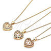 Collares con Dije 04.156.0462.1.20 Oro Laminado, Diseño de Corazón y Arco, con Granate Micro Pave, Pulido, Tono Dorado (02 MM Thickness, 20 Inches Length)
