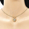 Juego de Arete y Dije de Adulto 10.156.0408.1 Oro Laminado, Diseño de Corazón y Arco, con Granate Micro Pave, Pulido, Tono Dorado