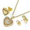 Juego de Arete y Dije de Adulto 10.156.0408.1 Oro Laminado, Diseño de Corazón y Arco, con Granate Micro Pave, Pulido, Tono Dorado
