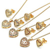Juego de Arete y Dije de Adulto 10.156.0408.1 Oro Laminado, Diseño de Corazón y Arco, con Granate Micro Pave, Pulido, Tono Dorado