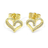 Arete Dormilona 02.156.0621 Oro Laminado, Diseño de Corazón, con Blanca Micro Pave, Pulido, Tono Dorado