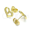 Arete Dormilona 02.156.0621 Oro Laminado, Diseño de Corazón, con Blanca Micro Pave, Pulido, Tono Dorado