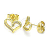 Arete Dormilona 02.156.0621 Oro Laminado, Diseño de Corazón, con Blanca Micro Pave, Pulido, Tono Dorado