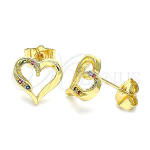 Arete Dormilona 02.156.0486.3 Oro Laminado, Diseño de Corazón, con Multicolor Micro Pave, Pulido, Tono Dorado