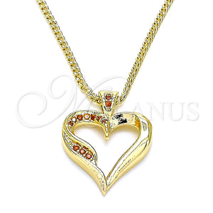 Collares con Dije 04.156.0351.2.20 Oro Laminado, Diseño de Corazón, con Granate Micro Pave, Pulido, Tono Dorado (02 MM Thickness, 20 Inches Length)