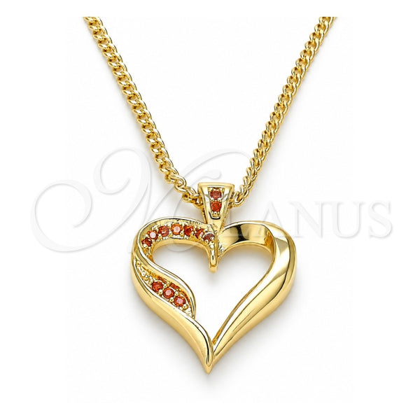 Collares con Dije 04.156.0351.2.20 Oro Laminado, Diseño de Corazón, con Micro Pave Granate, Pulido, Tono Dorado (Grosor 02 MM, 20 Pulgadas de Largo)