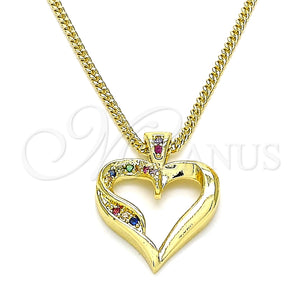 Collares con Dije 04.156.0351.3.20 Oro Laminado, Diseño de Corazón, con Multicolor Micro Pave, Pulido, Tono Dorado (02 MM Thickness, 20 Inches Length)