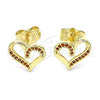 Arete Dormilona 02.156.0621.1 Oro Laminado, Diseño de Corazón, con Granate Micro Pave, Pulido, Tono Dorado