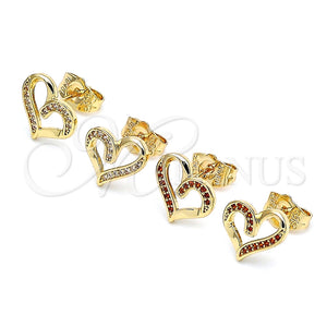 Arete Dormilona 02.156.0621.1 Oro Laminado, Diseño de Corazón, con Granate Micro Pave, Pulido, Tono Dorado