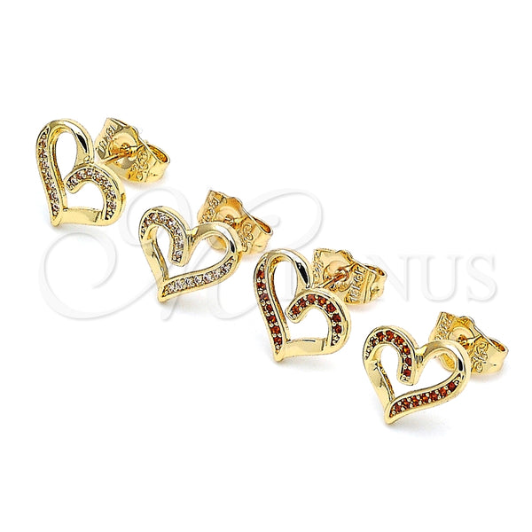 Arete Dormilona 02.156.0621.1 Oro Laminado, Diseño de Corazón, con Granate Micro Pave, Pulido, Tono Dorado