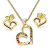 Juego de Arete y Dije de Adulto 10.156.0409.1 Oro Laminado, Diseño de Corazón, con Granate Micro Pave, Pulido, Tono Dorado