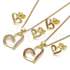 Juego de Arete y Dije de Adulto 10.156.0409.1 Oro Laminado, Diseño de Corazón, con Granate Micro Pave, Pulido, Tono Dorado