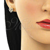 Arete Dormilona 02.156.0622 Oro Laminado, Diseño de Corazón, con Blanca Micro Pave, Pulido, Tono Dorado