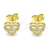Arete Dormilona 02.156.0622 Oro Laminado, Diseño de Corazón, con Blanca Micro Pave, Pulido, Tono Dorado
