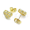 Arete Dormilona 02.156.0622 Oro Laminado, Diseño de Corazón, con Blanca Micro Pave, Pulido, Tono Dorado