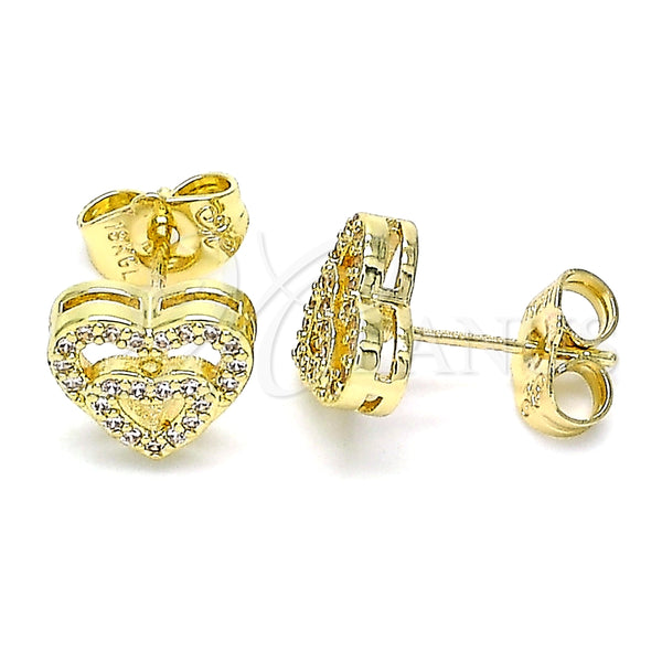 Arete Dormilona 02.156.0622 Oro Laminado, Diseño de Corazón, con Blanca Micro Pave, Pulido, Tono Dorado