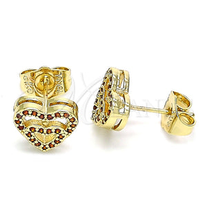 Arete Dormilona 02.156.0622.1 Oro Laminado, Diseño de Corazón, con Granate Micro Pave, Pulido, Tono Dorado