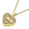 Collares con Dije 04.156.0031.2.20 Oro Laminado, Diseño de Corazón, con Granate Micro Pave, Pulido, Tono Dorado (02 MM Thickness, 20 Inches Length)