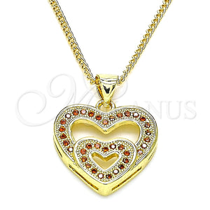 Collares con Dije 04.156.0031.2.20 Oro Laminado, Diseño de Corazón, con Granate Micro Pave, Pulido, Tono Dorado (02 MM Thickness, 20 Inches Length)