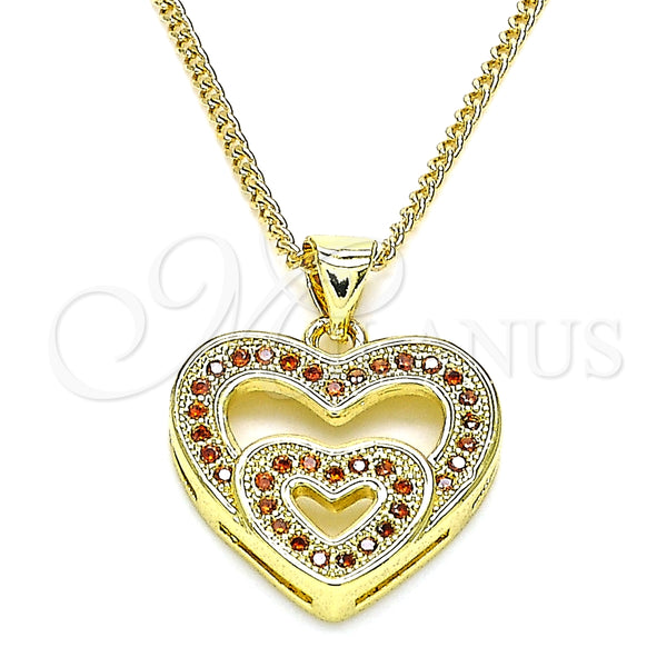 Collares con Dije 04.156.0031.2.20 Oro Laminado, Diseño de Corazón, con Granate Micro Pave, Pulido, Tono Dorado (02 MM Thickness, 20 Inches Length)