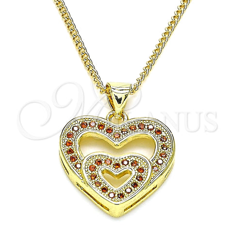 Collares con Dije 04.156.0031.2.20 Oro Laminado, Diseño de Corazón, con Granate Micro Pave, Pulido, Tono Dorado (02 MM Thickness, 20 Inches Length)