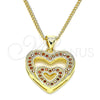 Collares con Dije 04.156.0031.2.20 Oro Laminado, Diseño de Corazón, con Granate Micro Pave, Pulido, Tono Dorado (02 MM Thickness, 20 Inches Length)