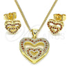 Juego de Arete y Dije de Adulto 10.156.0410.1 Oro Laminado, Diseño de Corazón, con Granate Micro Pave, Pulido, Tono Dorado