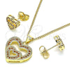 Juego de Arete y Dije de Adulto 10.156.0410.1 Oro Laminado, Diseño de Corazón, con Granate Micro Pave, Pulido, Tono Dorado