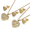 Juego de Arete y Dije de Adulto 10.156.0410.1 Oro Laminado, Diseño de Corazón, con Granate Micro Pave, Pulido, Tono Dorado
