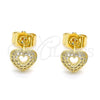 Arete Dormilona 02.156.0623 Oro Laminado, Diseño de Corazón, con Blanca Micro Pave, Pulido, Tono Dorado