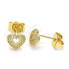 Arete Dormilona 02.156.0623 Oro Laminado, Diseño de Corazón, con Blanca Micro Pave, Pulido, Tono Dorado