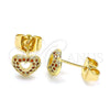 Arete Dormilona 02.156.0623.1 Oro Laminado, Diseño de Corazón, con Granate Micro Pave, Pulido, Tono Dorado