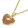Collares con Dije 04.156.0035.2.20 Oro Laminado, Diseño de Corazón, con Granate Micro Pave, Pulido, Tono Dorado (02 MM Thickness, 20 Inches Length)
