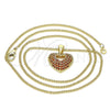 Collares con Dije 04.156.0035.2.20 Oro Laminado, Diseño de Corazón, con Granate Micro Pave, Pulido, Tono Dorado (02 MM Thickness, 20 Inches Length)