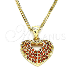 Collares con Dije 04.156.0035.2.20 Oro Laminado, Diseño de Corazón, con Granate Micro Pave, Pulido, Tono Dorado (02 MM Thickness, 20 Inches Length)