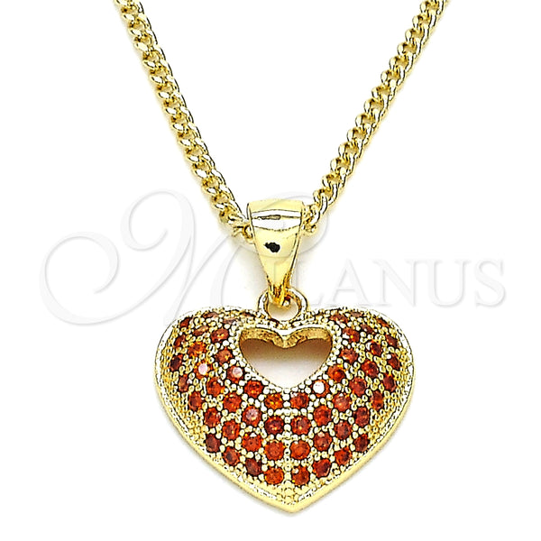 Collares con Dije 04.156.0035.2.20 Oro Laminado, Diseño de Corazón, con Granate Micro Pave, Pulido, Tono Dorado (02 MM Thickness, 20 Inches Length)