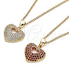 Collares con Dije 04.156.0035.2.20 Oro Laminado, Diseño de Corazón, con Granate Micro Pave, Pulido, Tono Dorado (02 MM Thickness, 20 Inches Length)