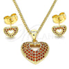 Juego de Arete y Dije de Adulto 10.156.0411.1 Oro Laminado, Diseño de Corazón, con Granate Micro Pave, Pulido, Tono Dorado