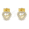 Arete Dormilona 02.156.0624 Oro Laminado, Diseño de Corazón y Amor, con Blanca Micro Pave, Pulido, Tono Dorado