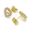 Arete Dormilona 02.156.0624 Oro Laminado, Diseño de Corazón y Amor, con Blanca Micro Pave, Pulido, Tono Dorado
